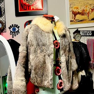 Vintage Silver Fox and Rabbit Fur Full Zip Jacket